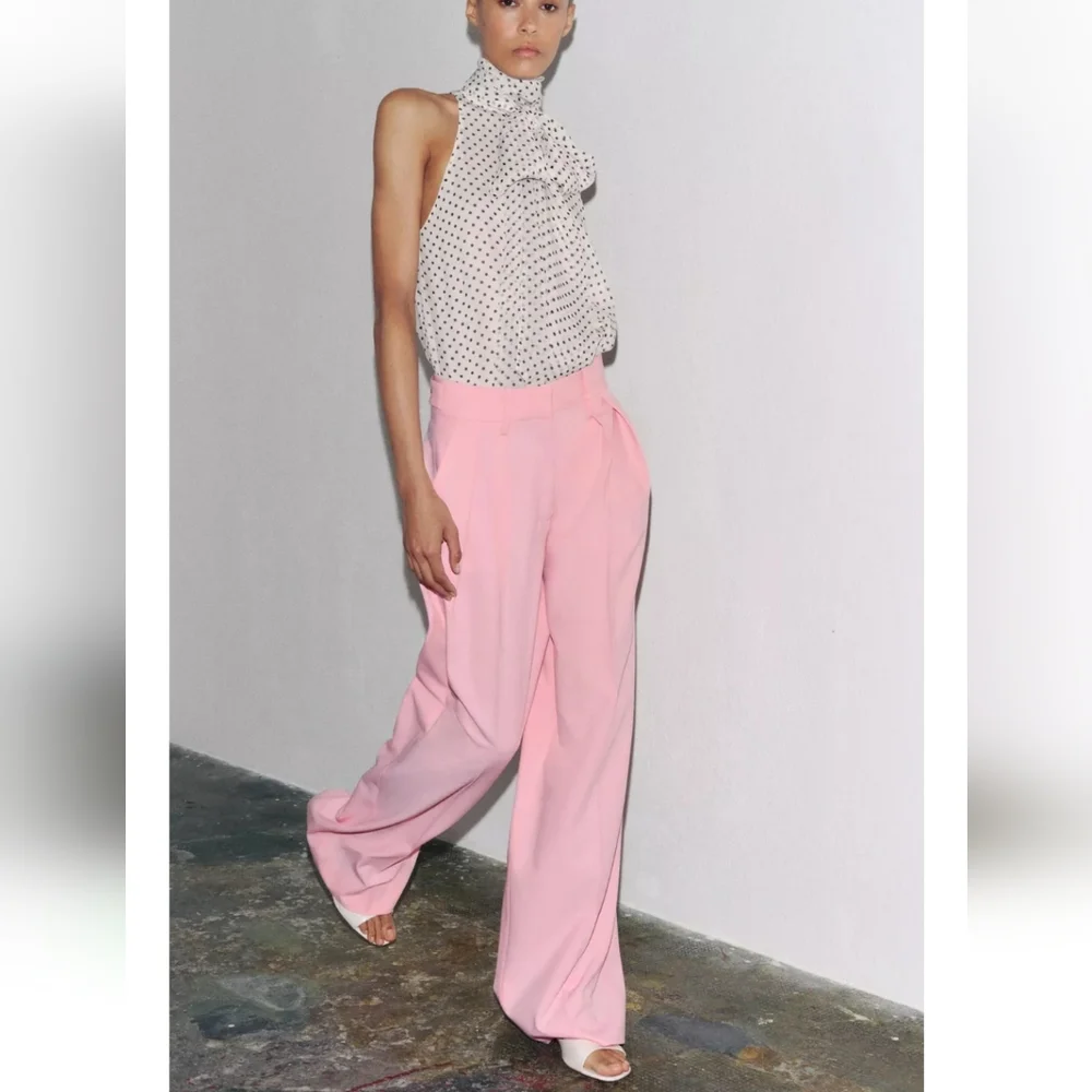 Zara  Wide Leg Pants Pastel Pink Size  L